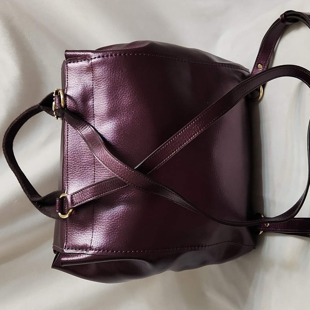 Coach Derby Purple Metallic Leather Backpack - Picture 2 of 16